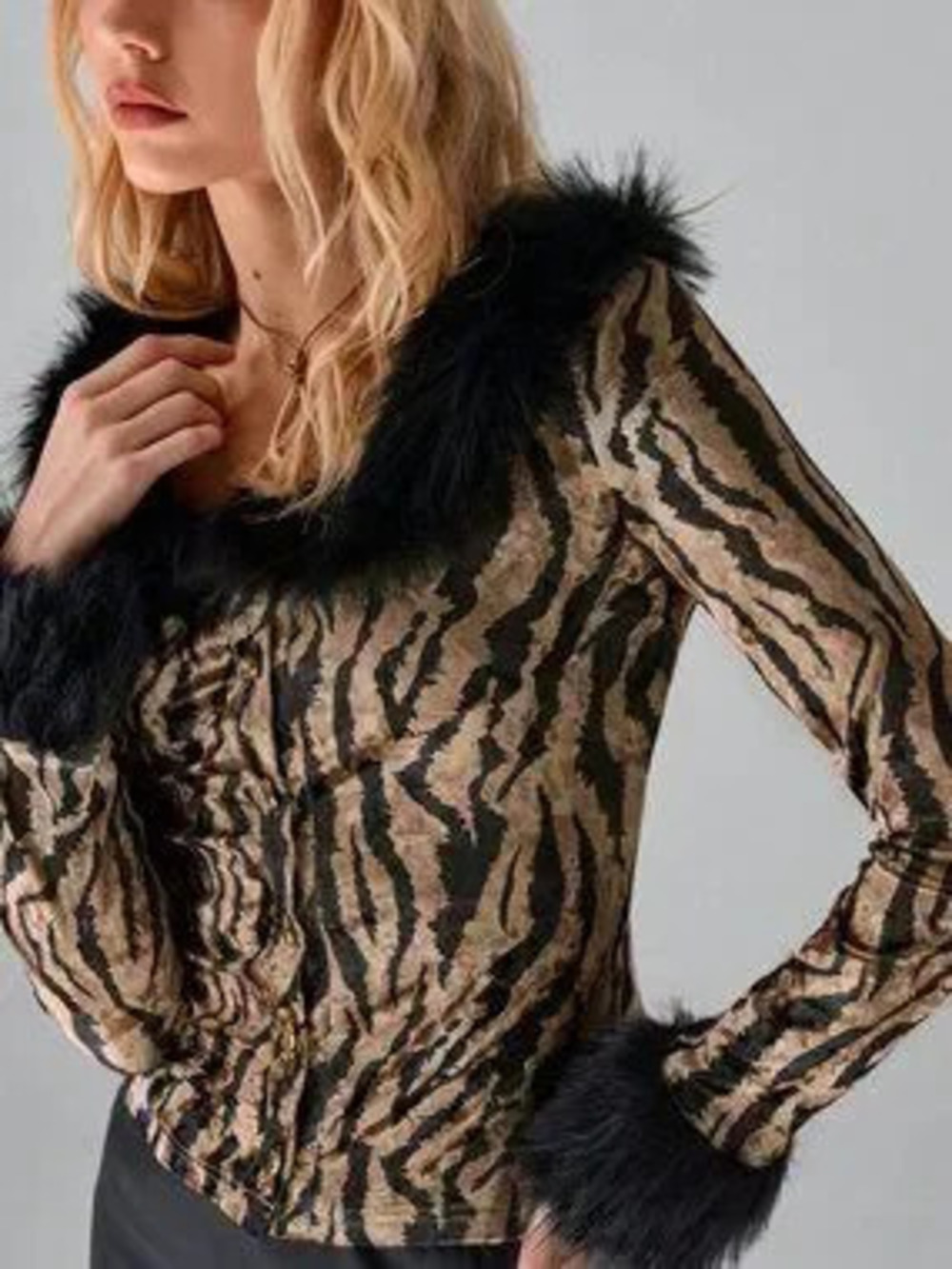 Multicolor Party Women's Leopard Print Patchwork Jacket With Faux Fur Collar